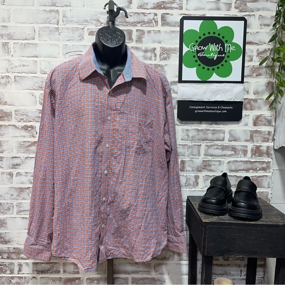 Johnston & Murphy Red and Blue Casual Button Down Shirt